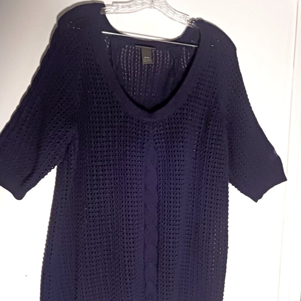 Lane Bryant Womans 18/20 Black Waffle Knit Pullover Short Sleeve Sweater